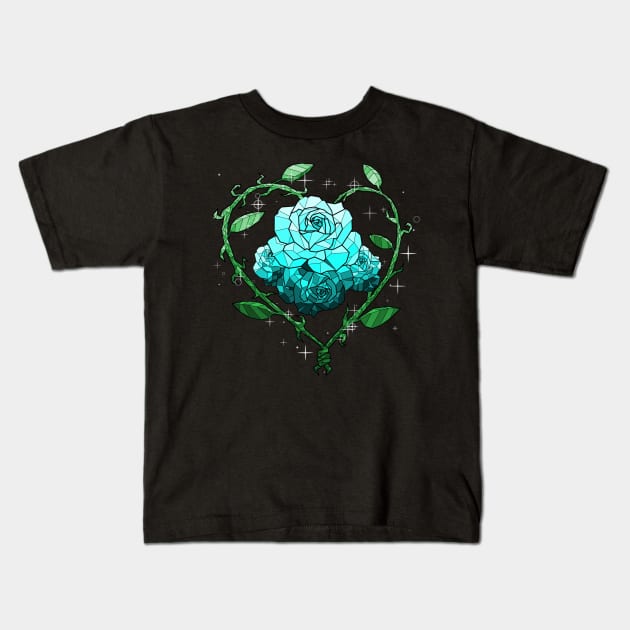 Cyan Crystal Flower Kids T-Shirt by Saira Crystaline